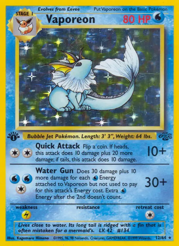 Vaporeon #12 Jungle 1st Edition Pokémon card