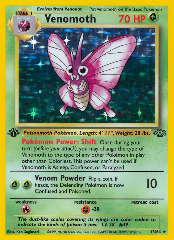 Venomoth #13 Jungle 1st Edition Pokémon card