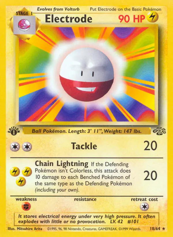 Electrode #
                                18 Jungle 1st Edition Pokémon card