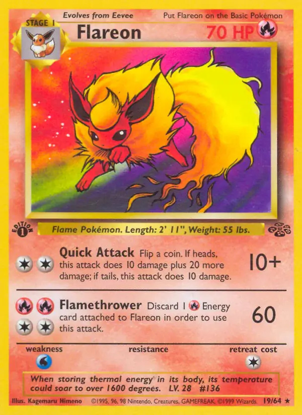Flareon #
                                19 Jungle 1st Edition Pokémon card