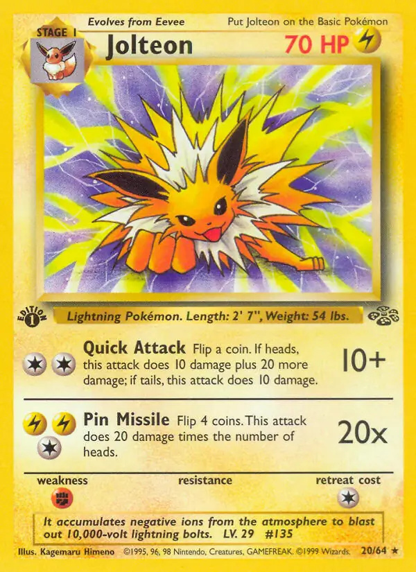 Jolteon #20 Jungle 1st Edition Pokémon card