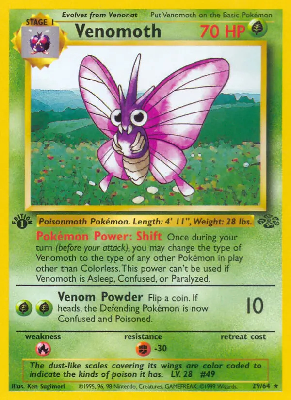Venomoth #29 Jungle 1st Edition Pokémon card