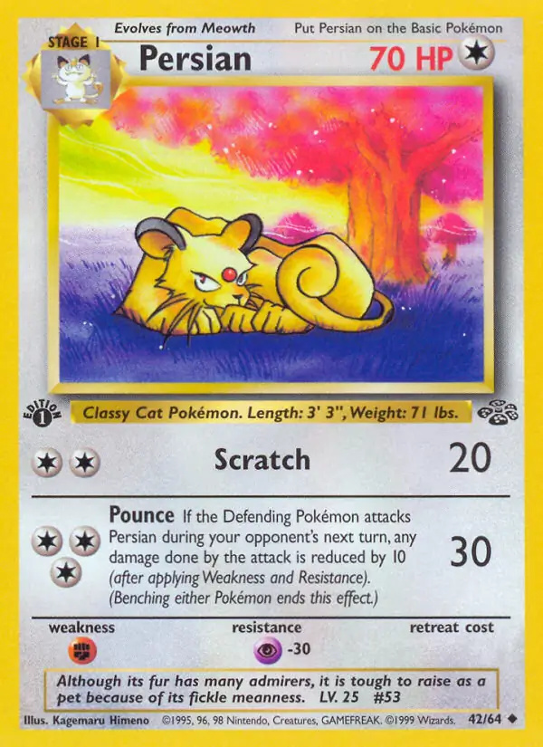 Persian #42 Jungle 1st Edition Pokémon card