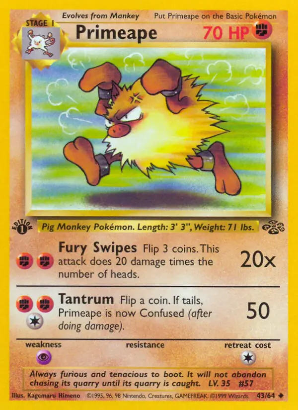 Primeape #43 Jungle 1st Edition Pokémon card