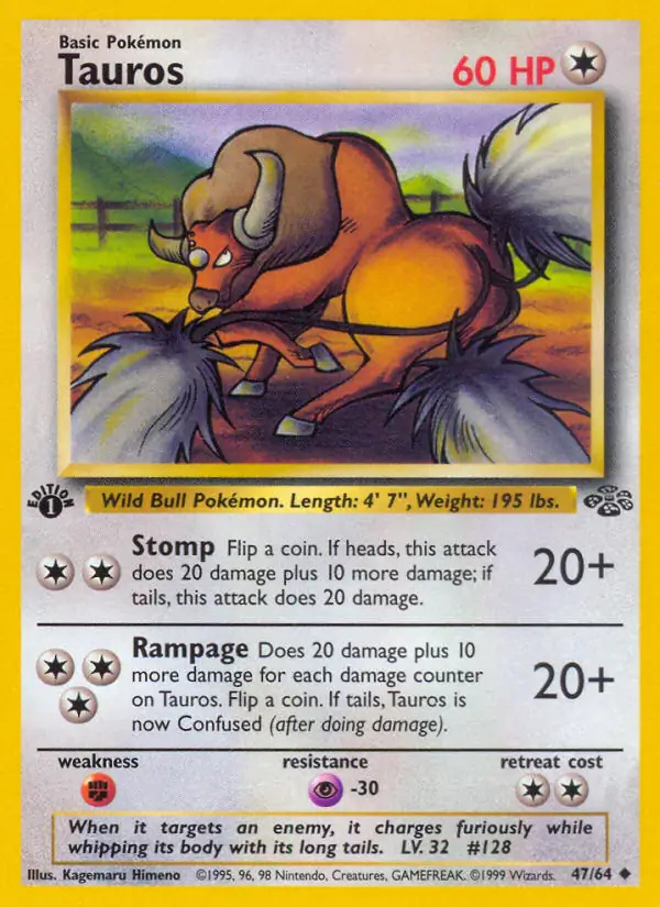 Tauros #47 Jungle 1st Edition Pokémon card