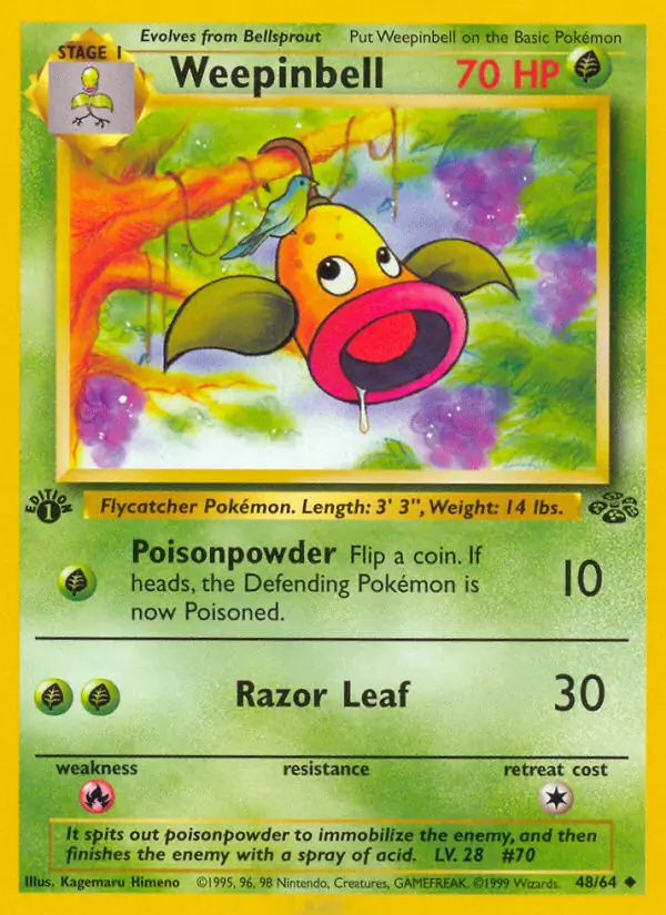 Weepinbell #48 Jungle 1st Edition Pokémon card