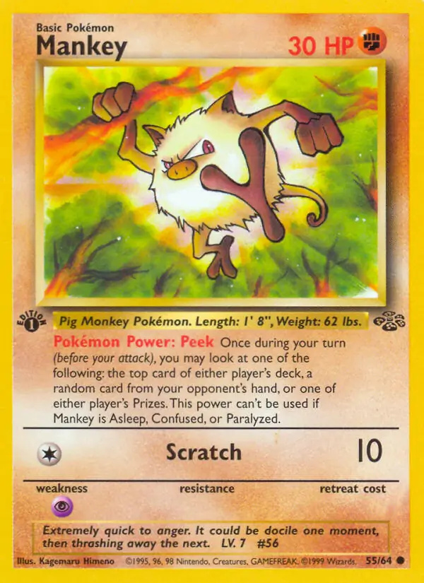 Mankey #55 Jungle 1st Edition Pokémon card