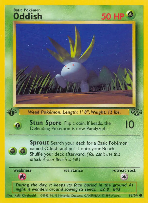 Oddish #
                                58 Jungle 1st Edition Pokémon card