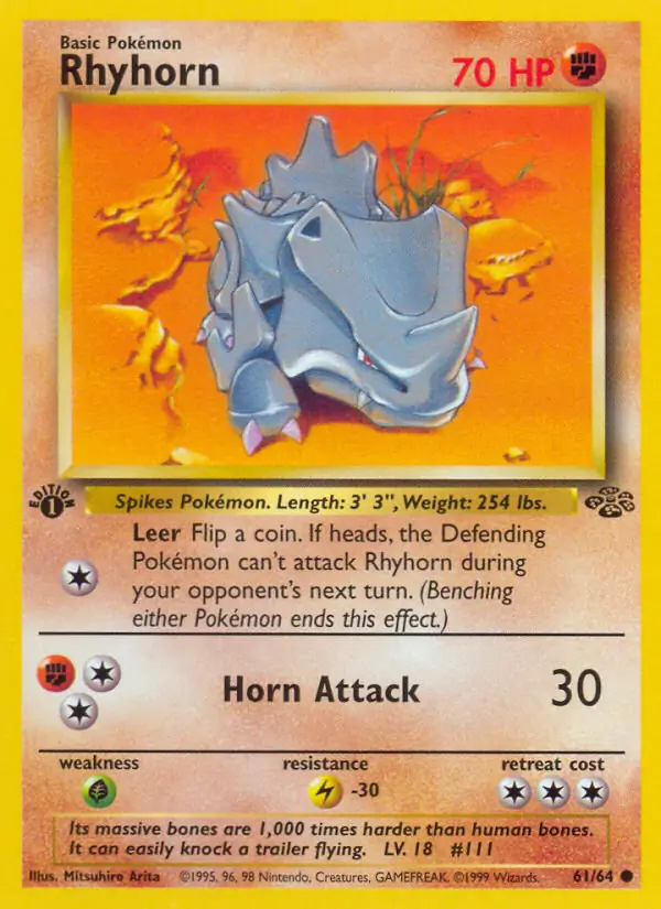 Rhyhorn #61 Jungle 1st Edition Pokémon card