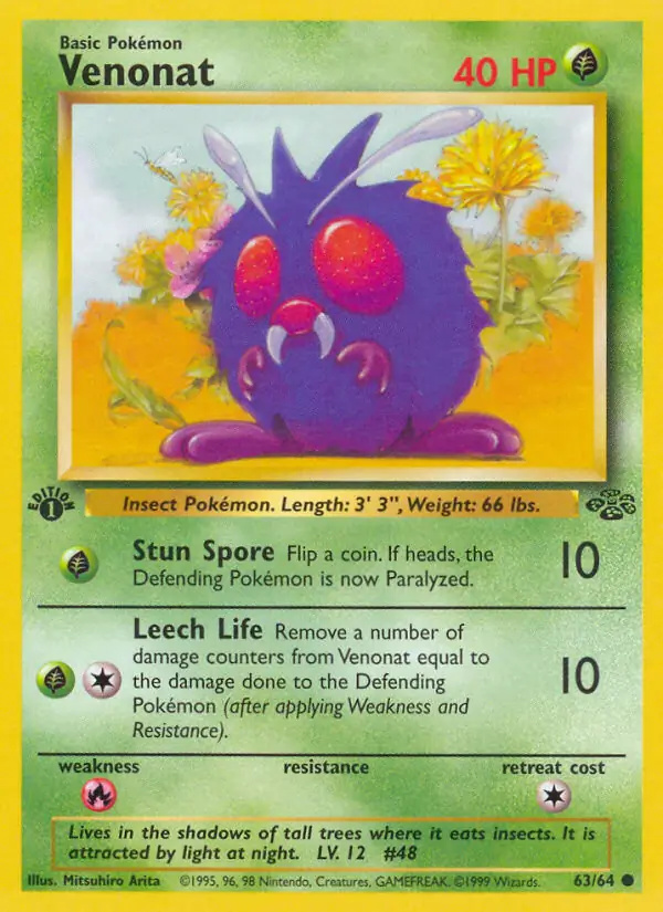 Venonat #63 Jungle 1st Edition Pokémon card