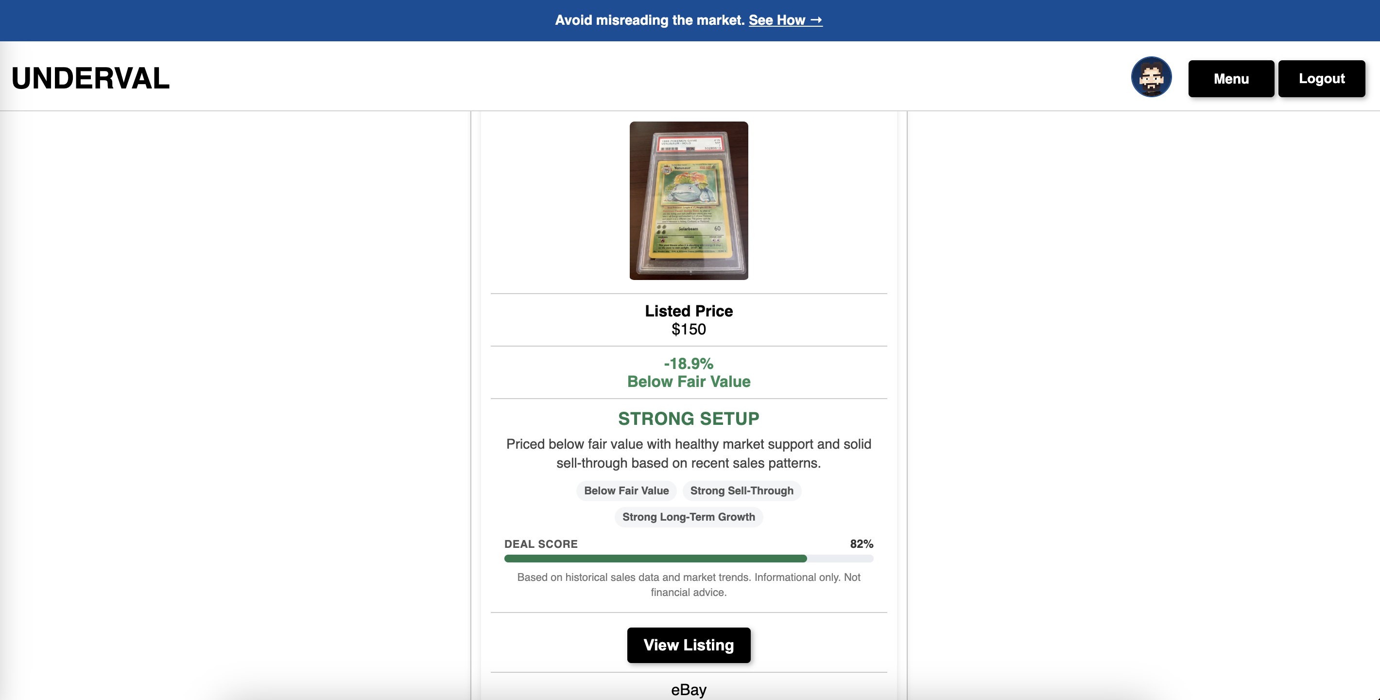Research Pokémon cards below fair value