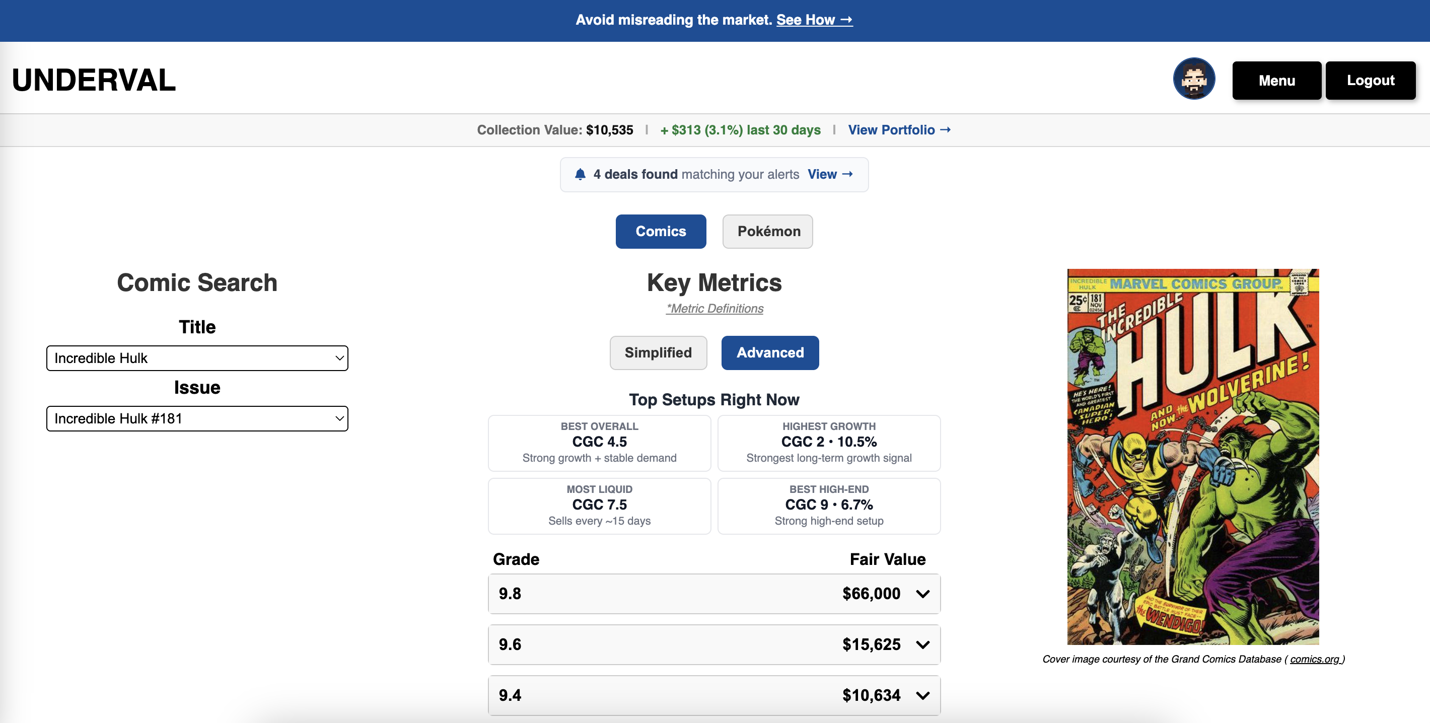 Underval collectible analytics dashboard