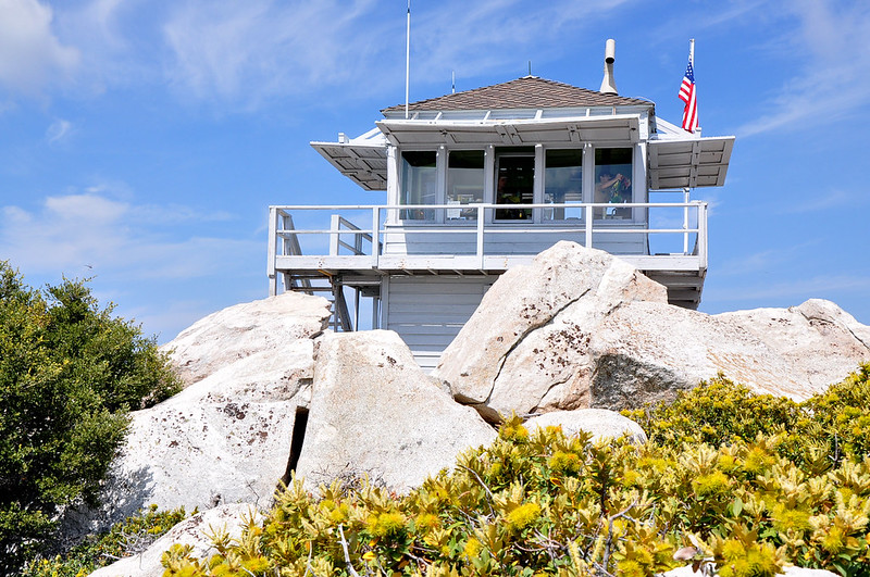 The historic fire lookout tower on the granite summit of Tahquitz Peak near Idyllwild, California