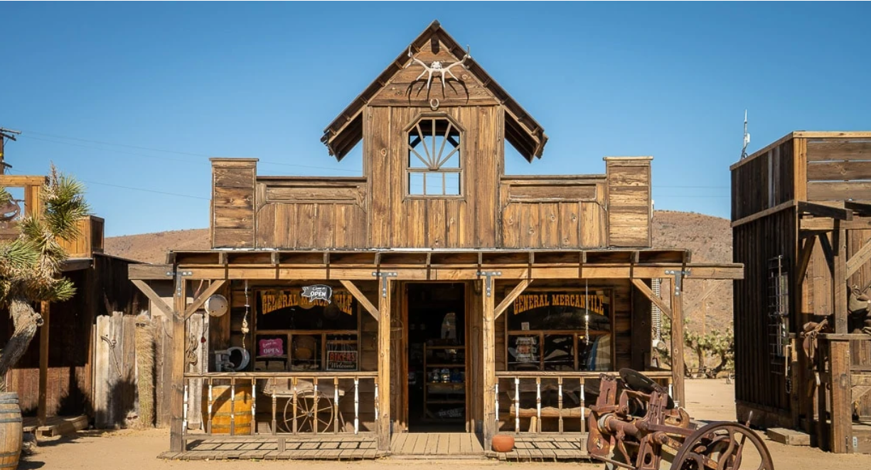 The timber General Mercantile storefront on Mane Street at Pioneertown in the California high desert