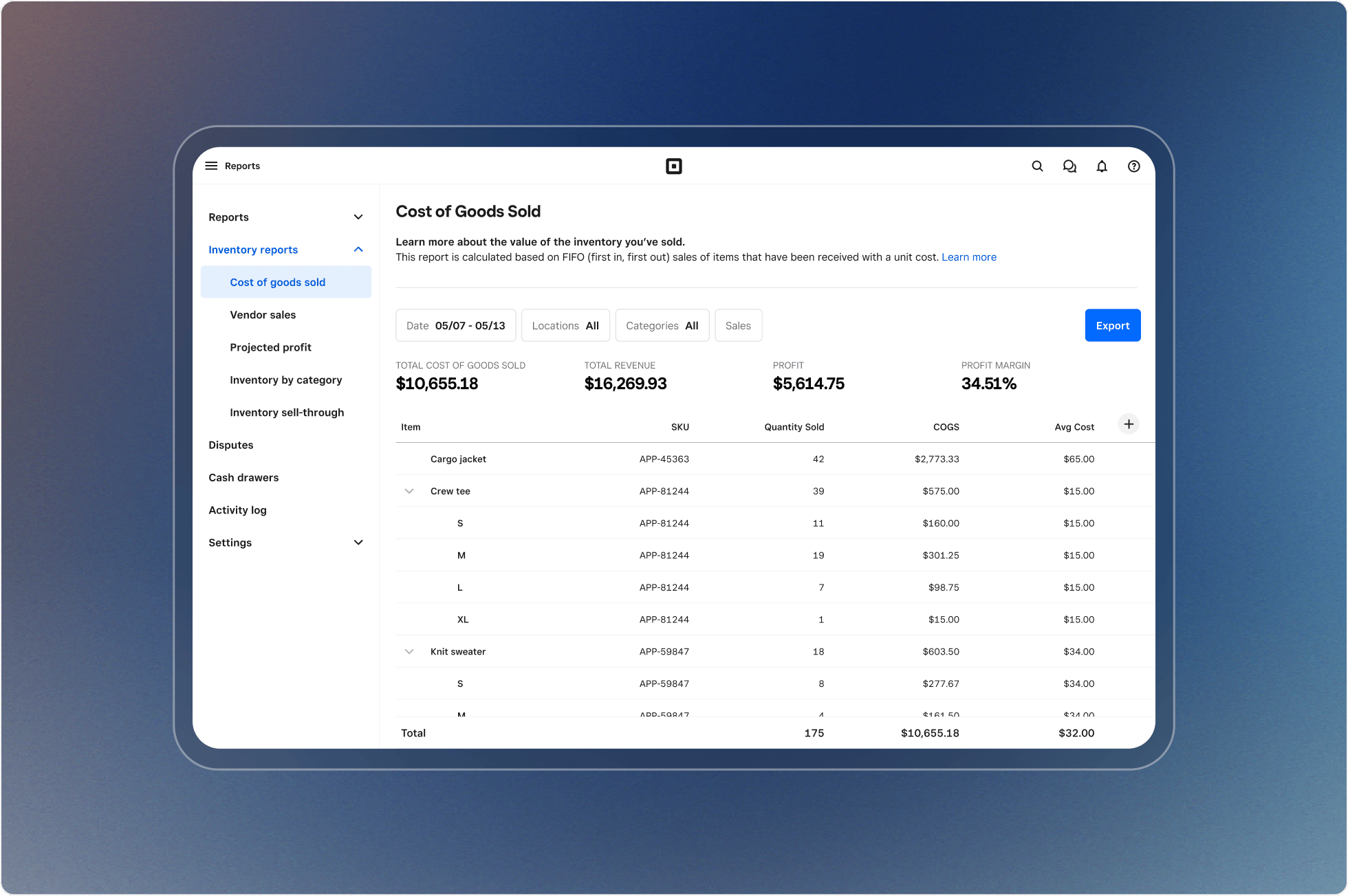 Square POS screenshot