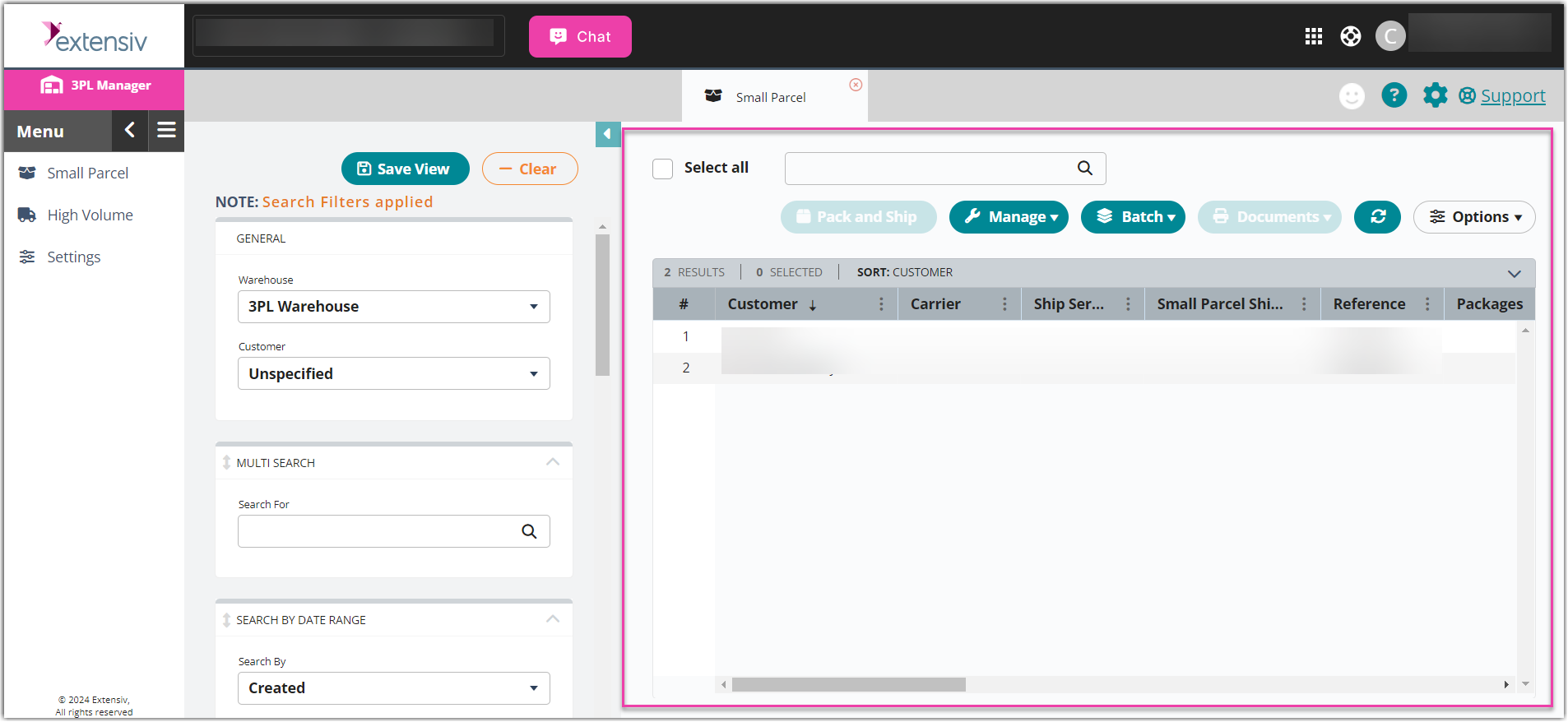 Extensiv Small Parcel Suite screenshot