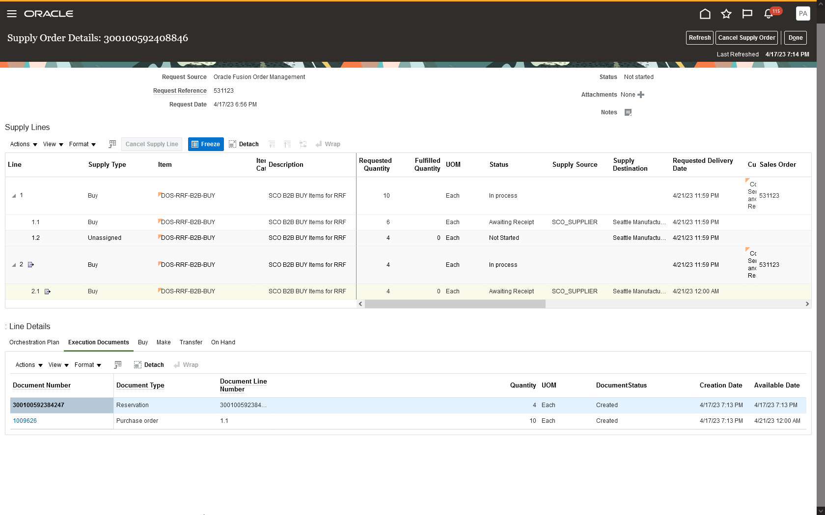 Oracle Supply Chain Collaboration Cloud screenshot