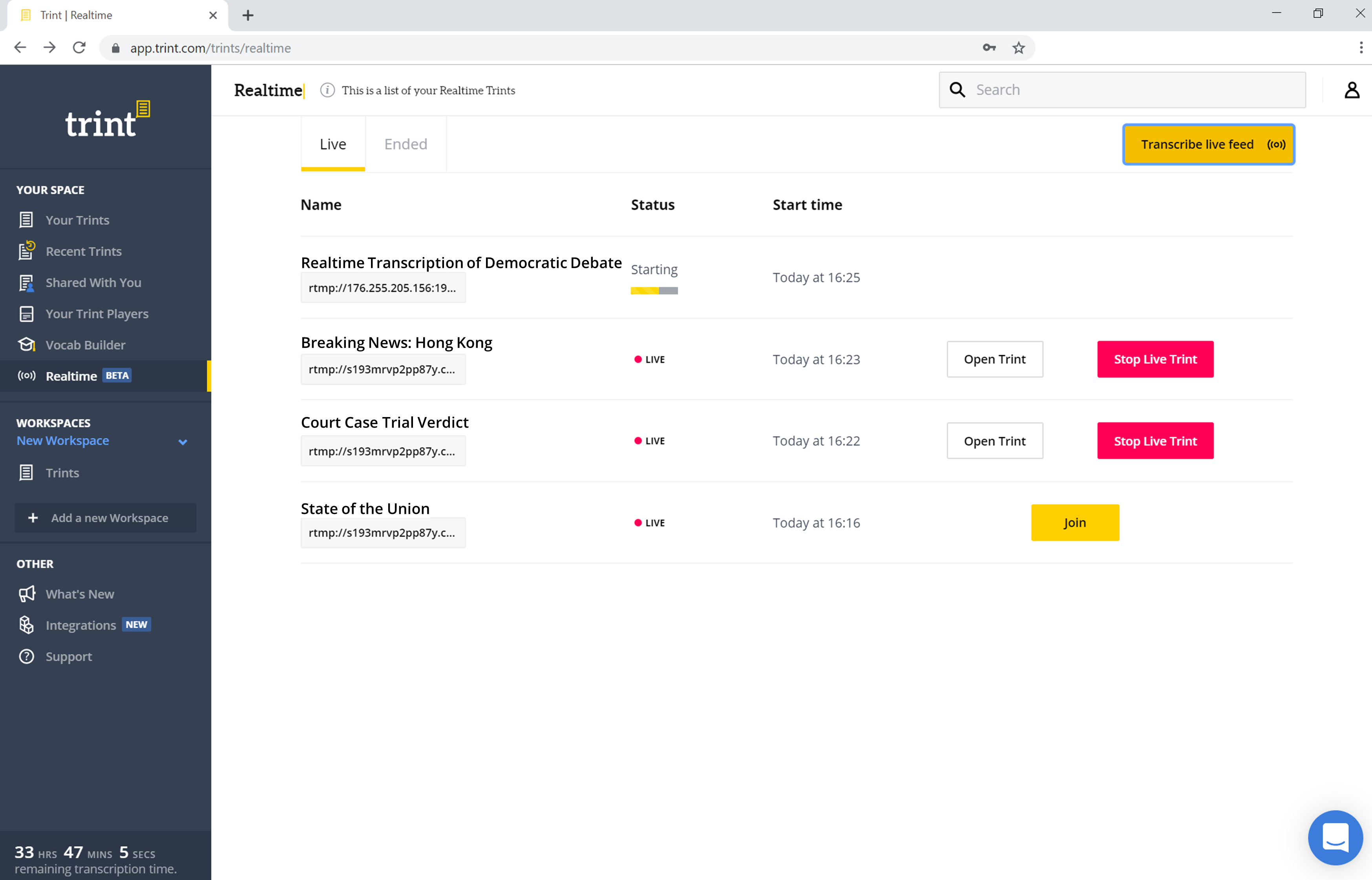 Trint screenshot