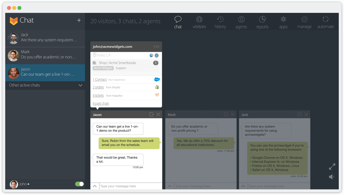 HappyFox Live Chat screenshot