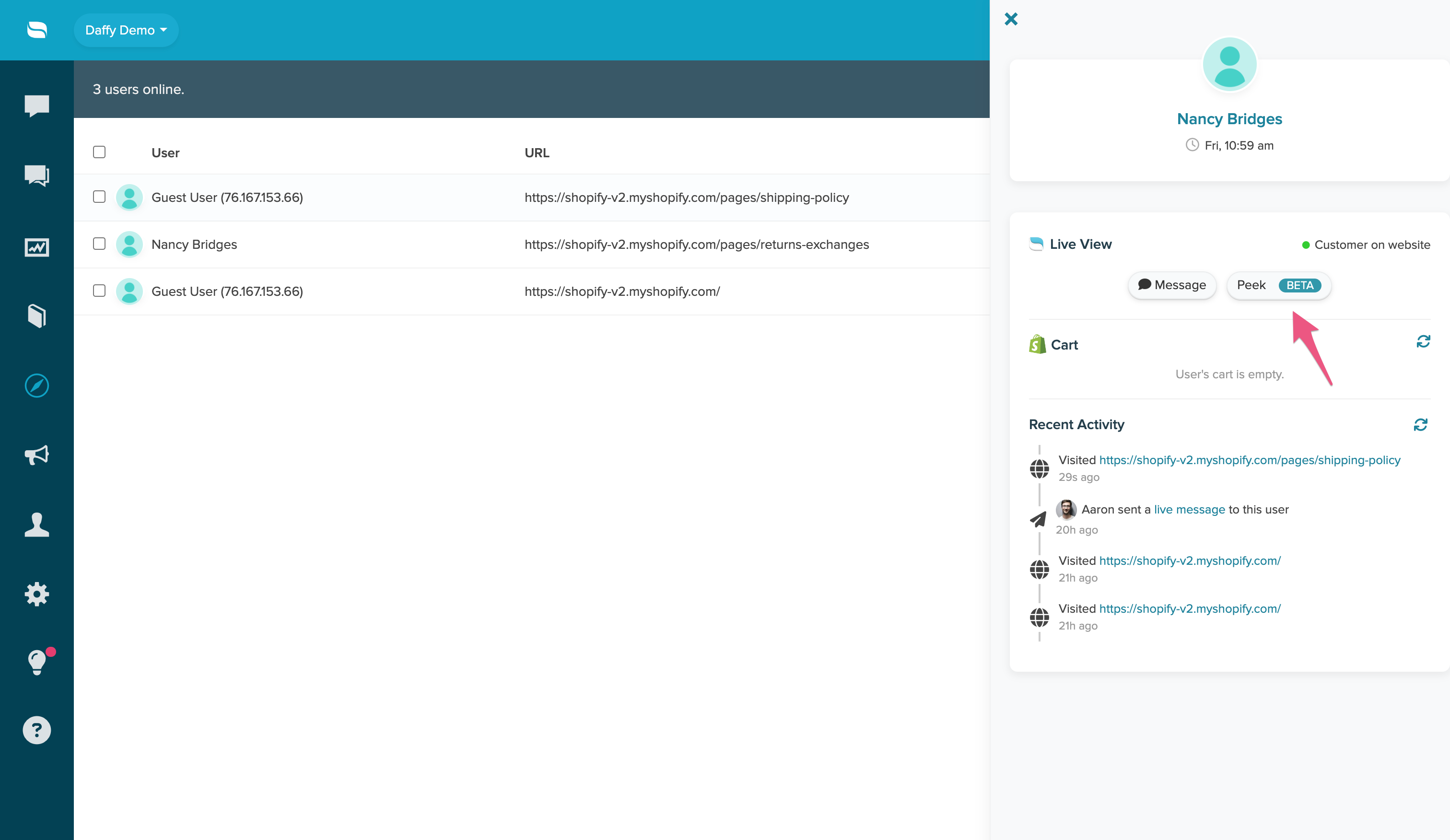Peek (Co-browsing) screenshot