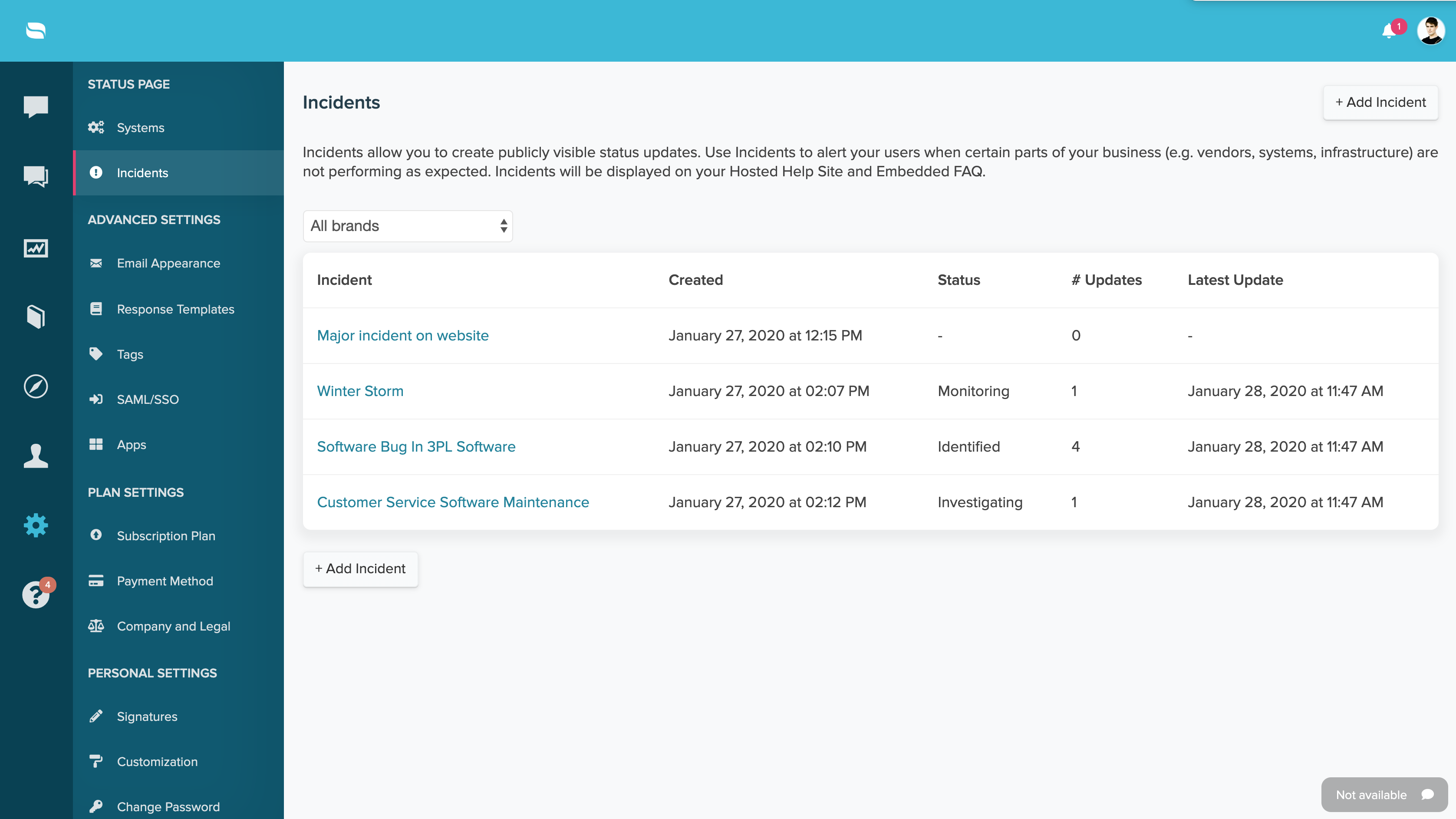 Status Page screenshot