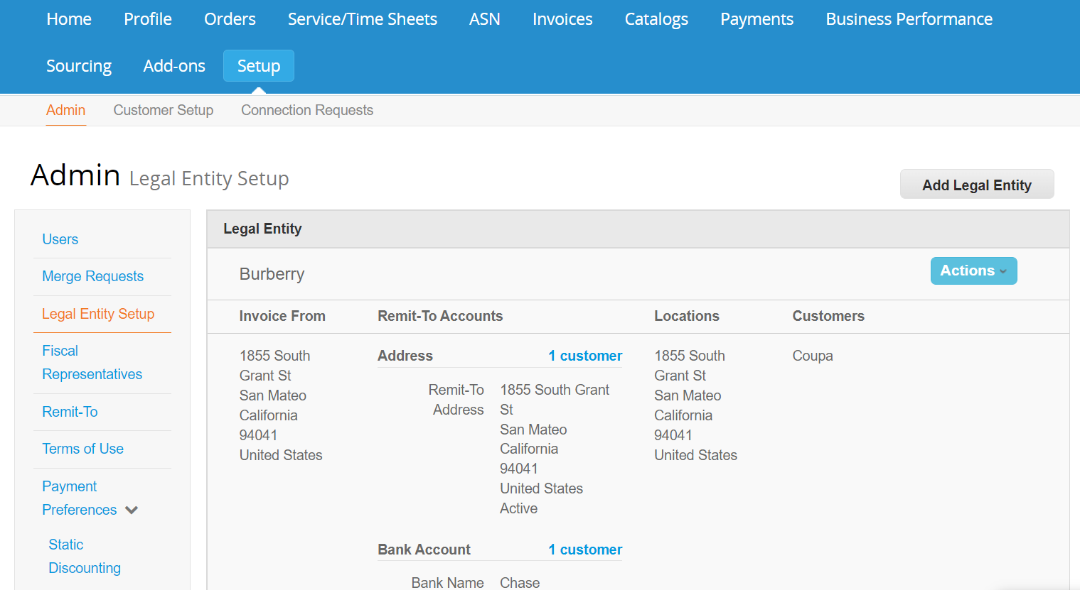 Coupa E-Invoicing screenshot