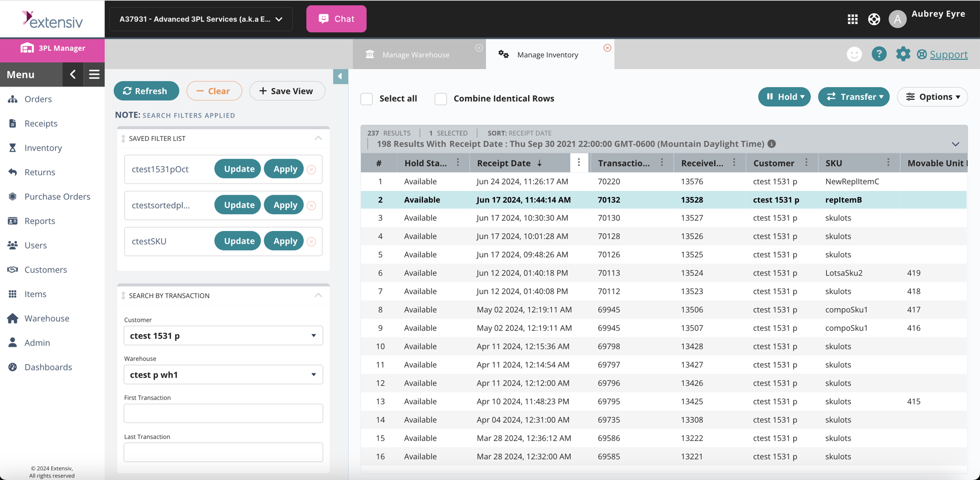 Extensiv Reporting & Analytics screenshot