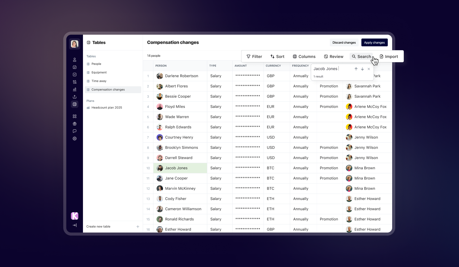 Humaans Headcount Planning screenshot