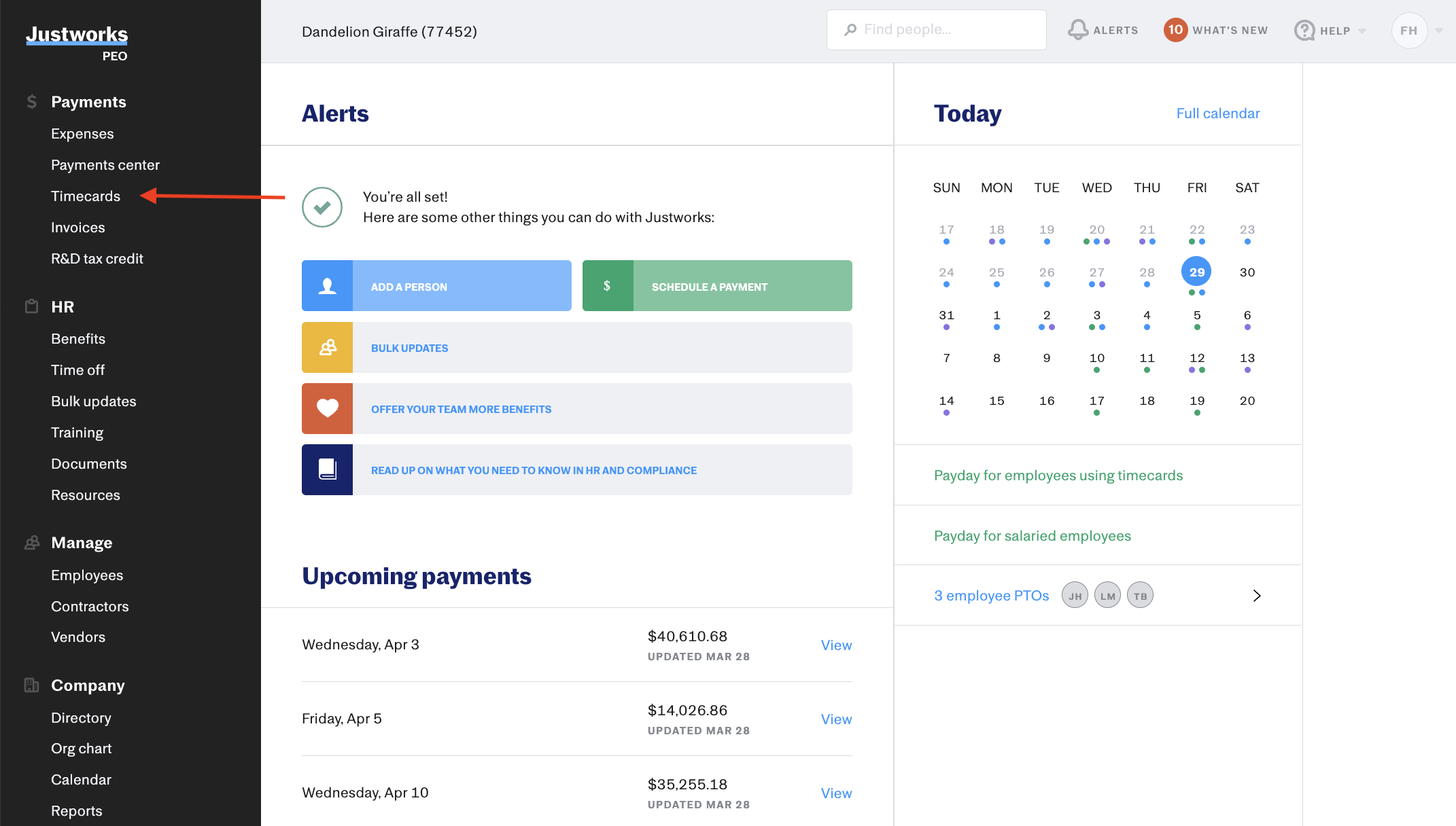 Justworks Payroll screenshot