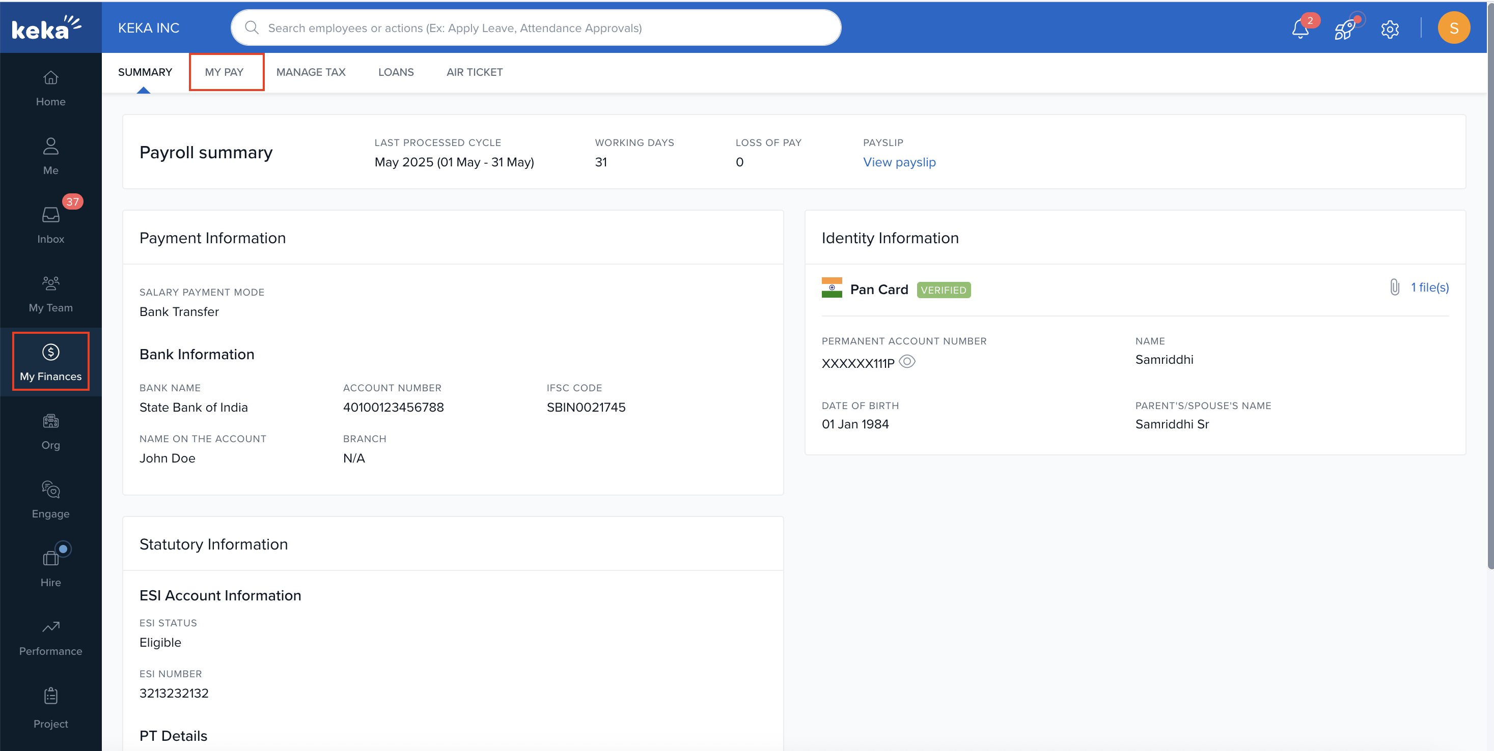 Keka screenshot