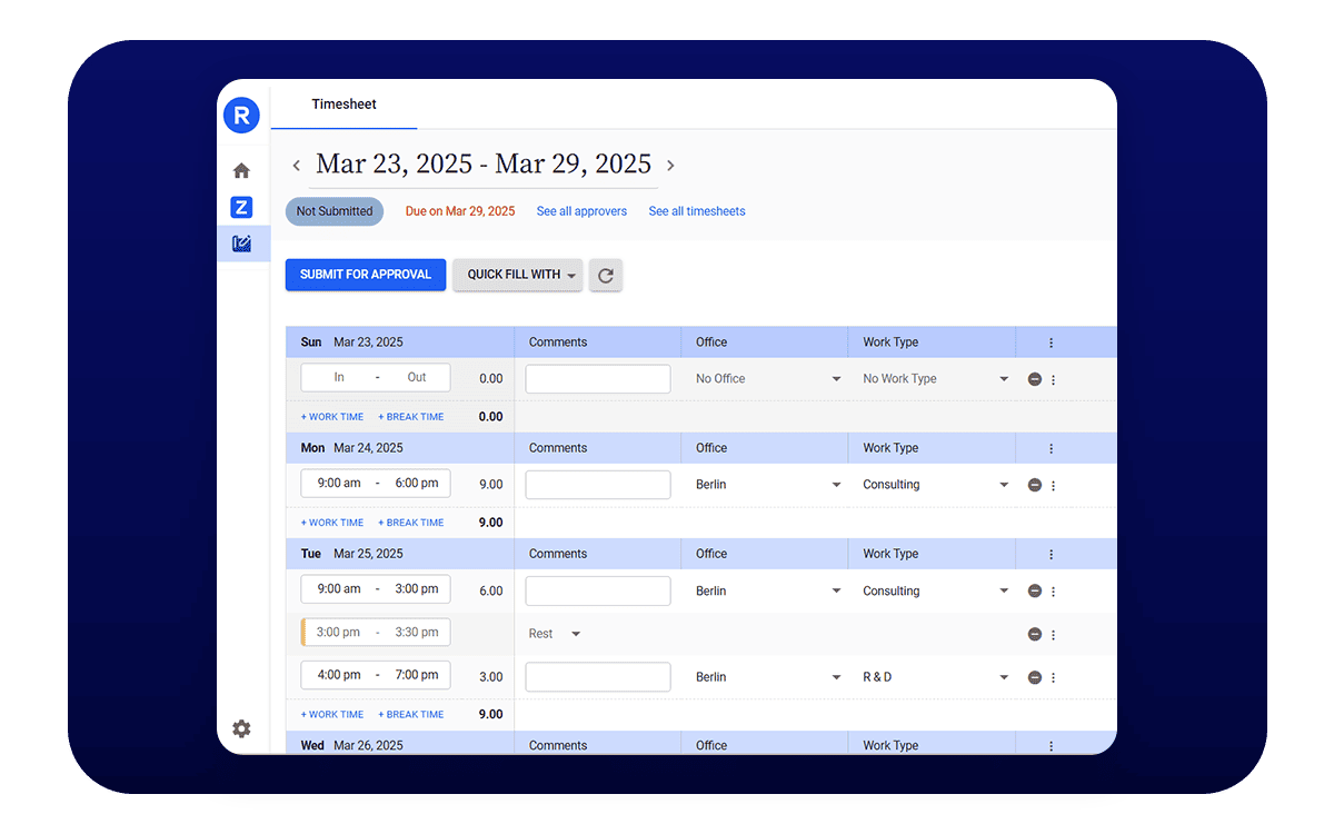 Replicon Workforce Management screenshot
