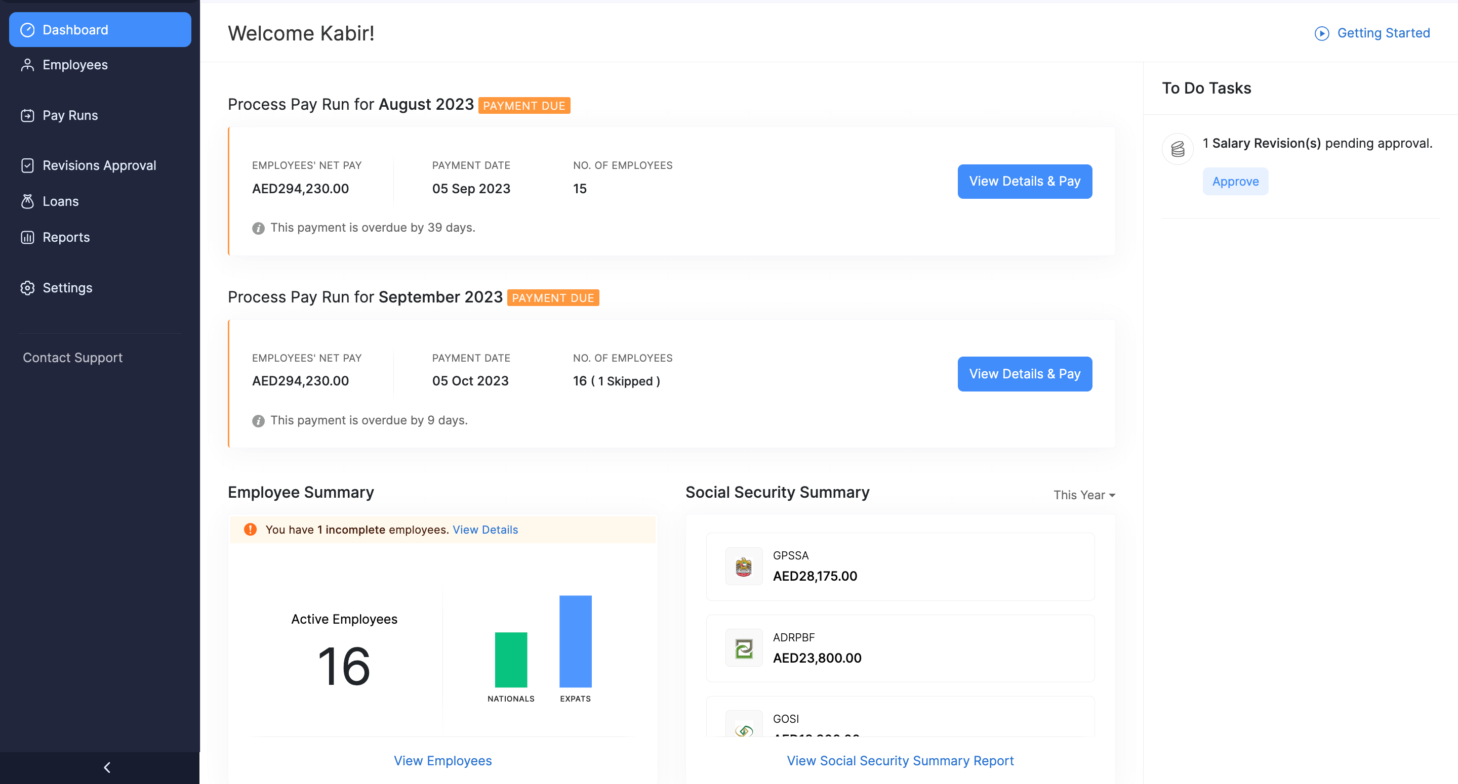 Zoho Payroll screenshot