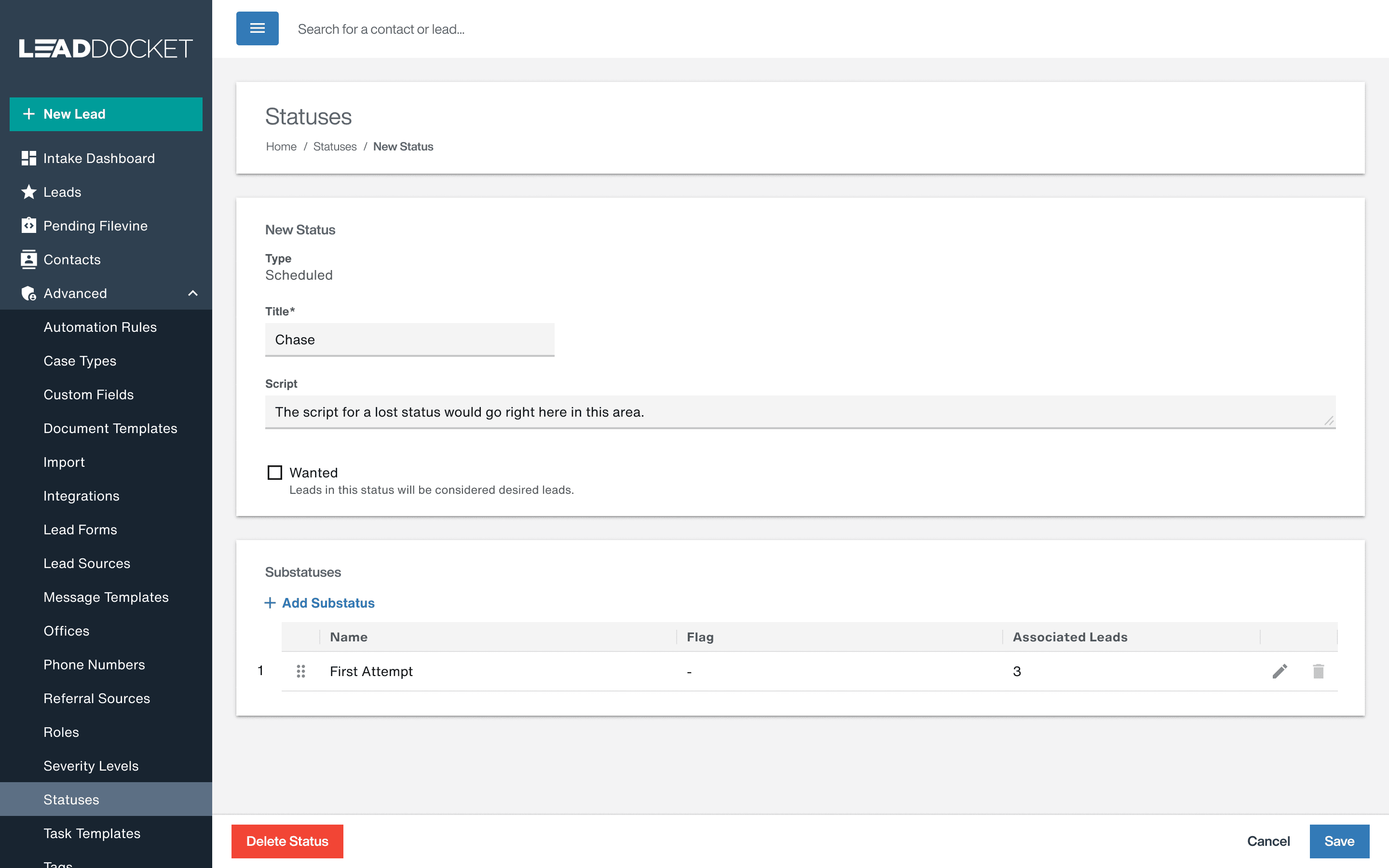 Lead Docket screenshot
