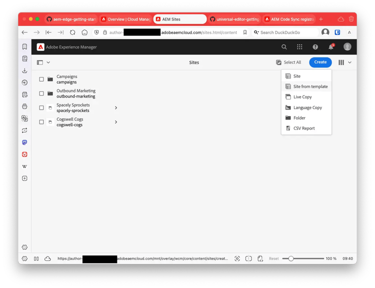 AEM Sites screenshot