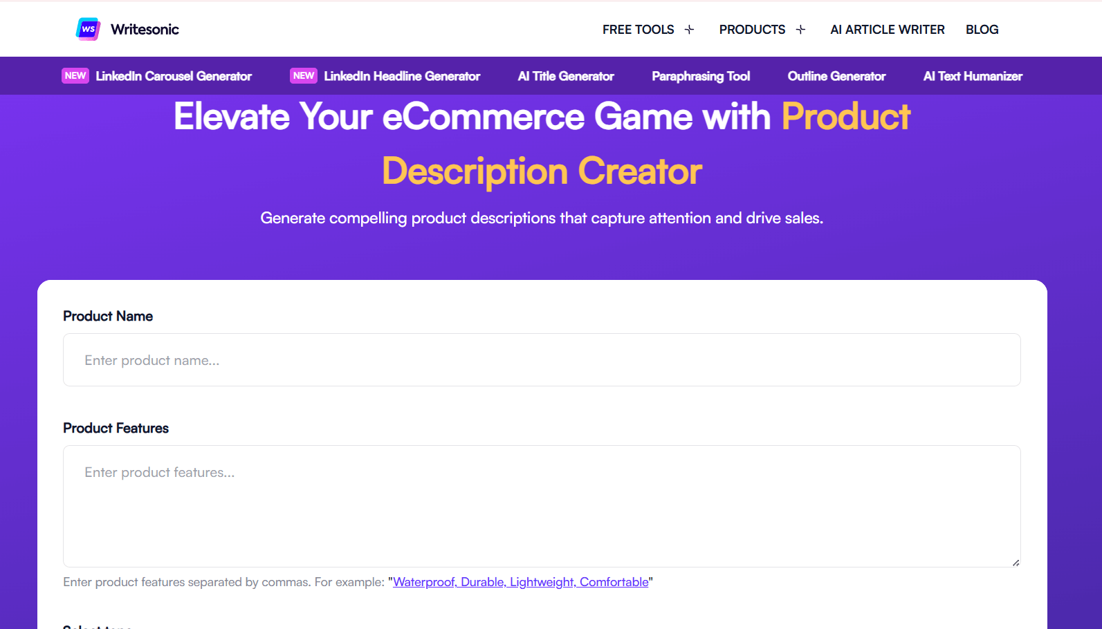 AI Product Description Generator screenshot