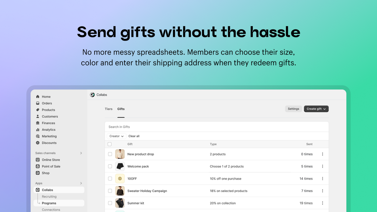 Shopify Collabs screenshot