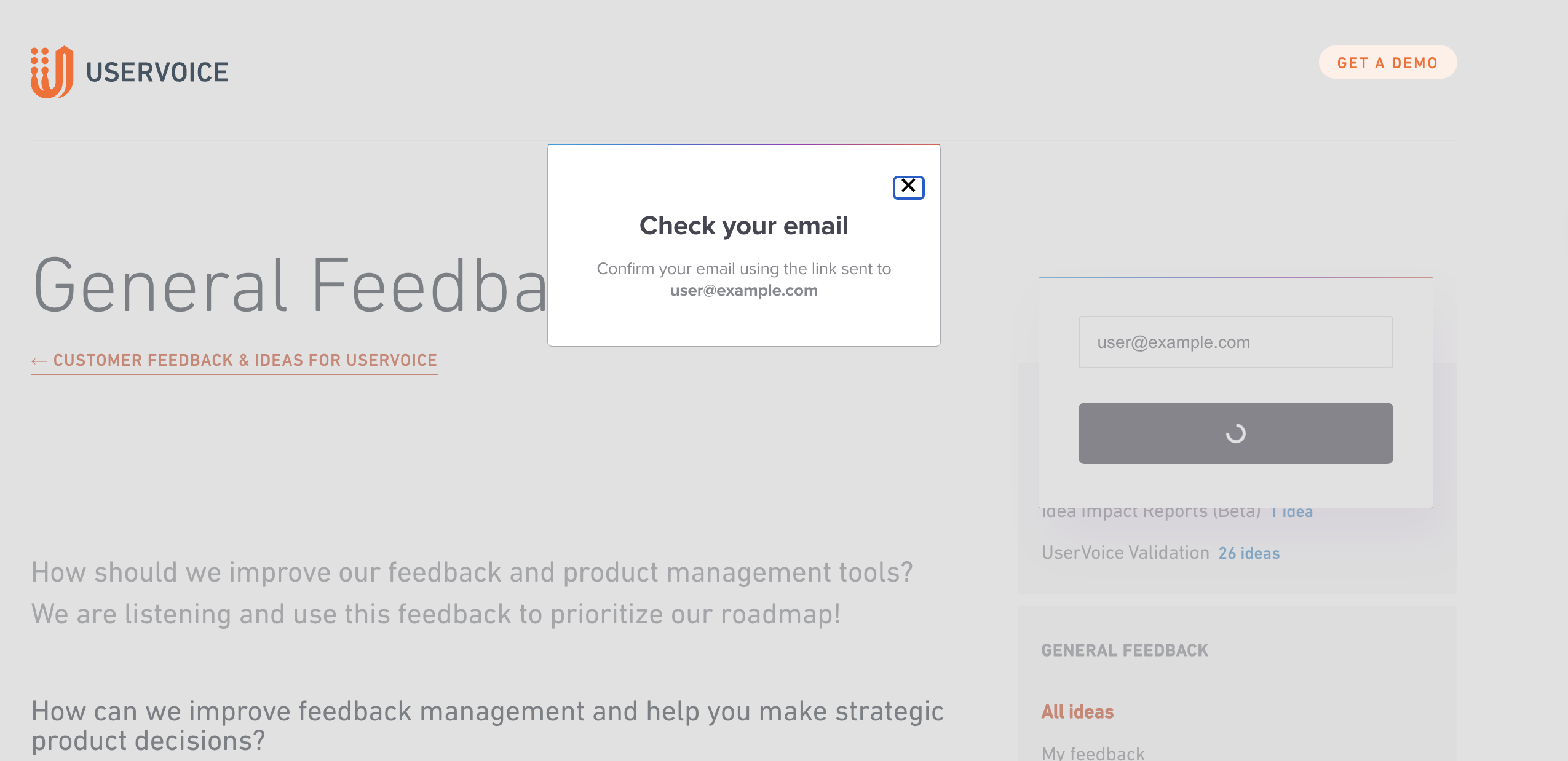 UserVoice Validation screenshot