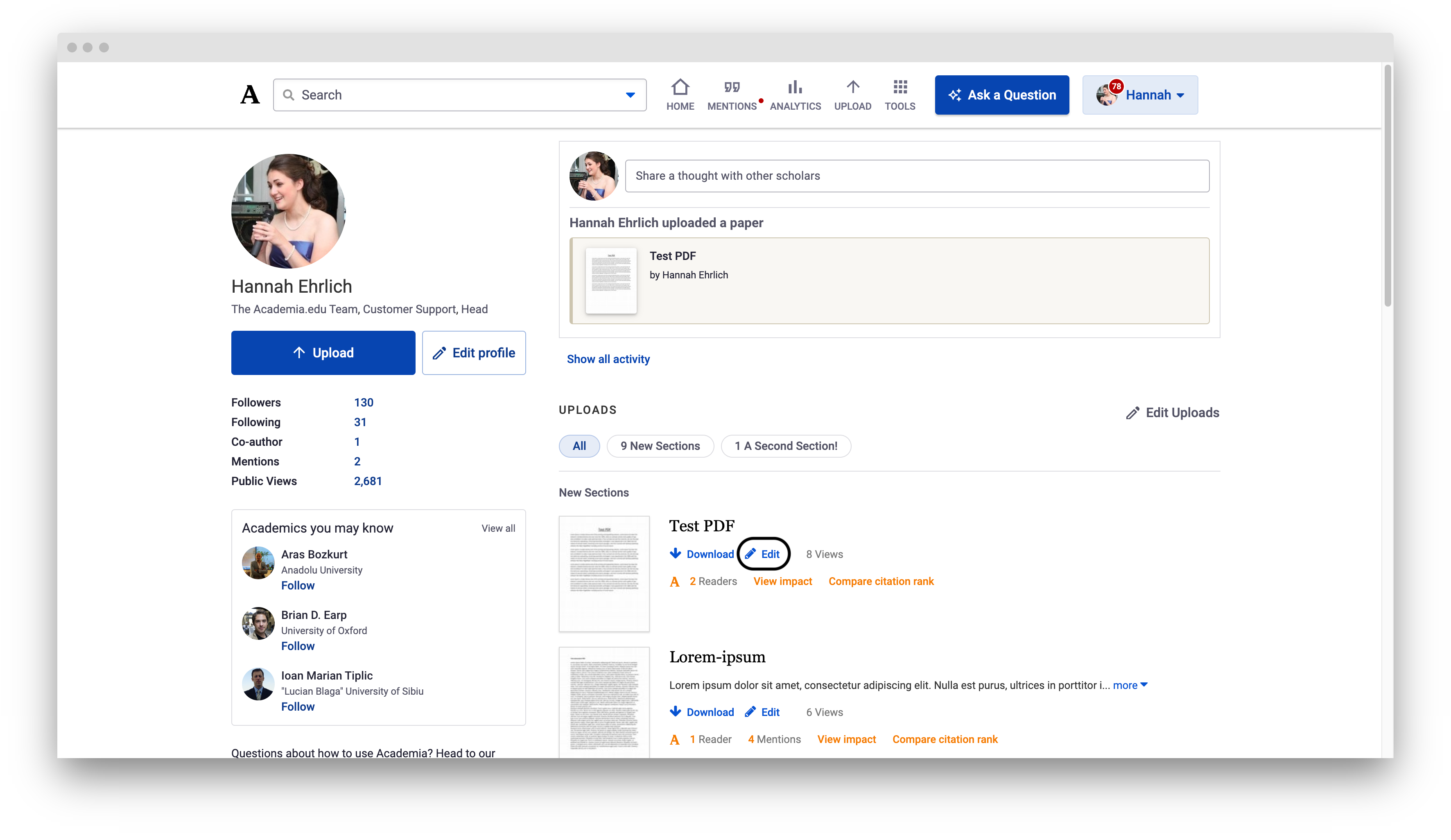 Academia.edu Journals screenshot