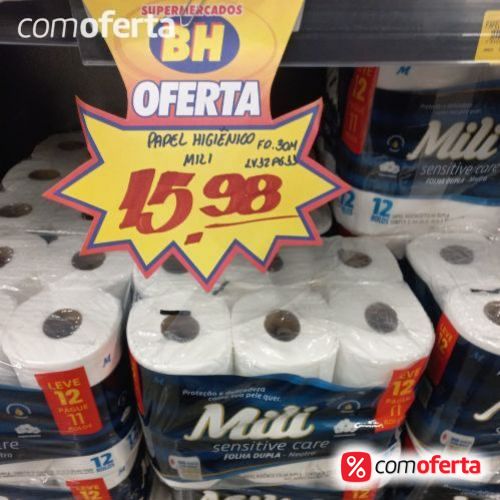 Papel Higiênico Mili Bianco 30 Metros Leve 12 Pague 11
