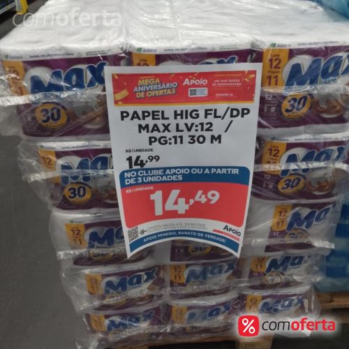 Papel Higiênico Max Pure 30m Folha Dupla Leve 12 Pague 11
