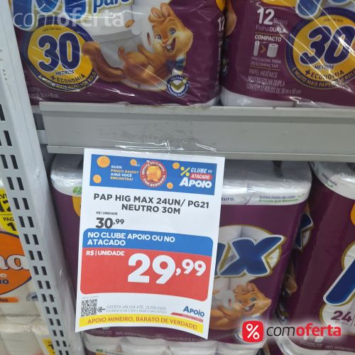 Papel Higiênico Max Pure 30m Folha Dupla Leve 24 Pague 21