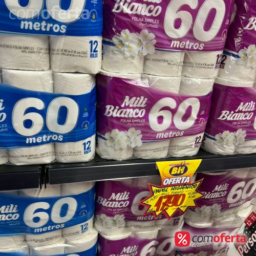 Papel Higiênico Mili Bianco 60 Metros Leve 12 Pague 11