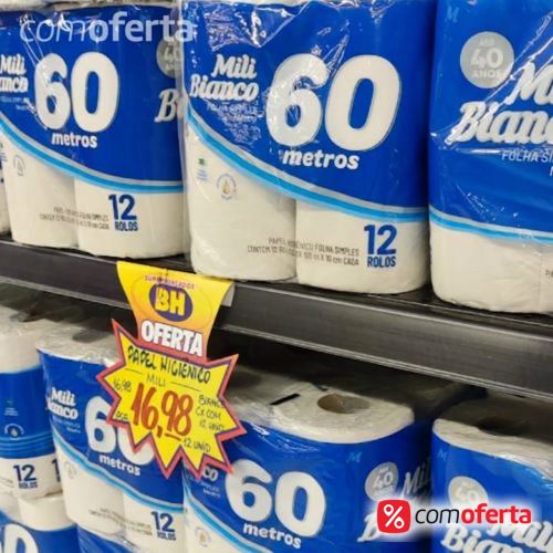 Papel Higiênico Mili Bianco 60 Metros Leve 12 Pague 11