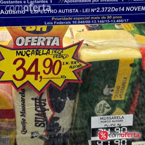 Queijo Mussarela Peça Pedaço Kg