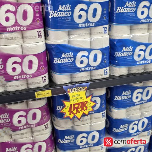 Papel Higiênico Mili Bianco 60 Metros Leve 12 Pague 11