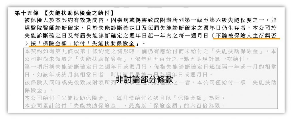 失能險 _失能扶助保險金_保證給付_條款_example-disability-insurance-guaranteed-benefits