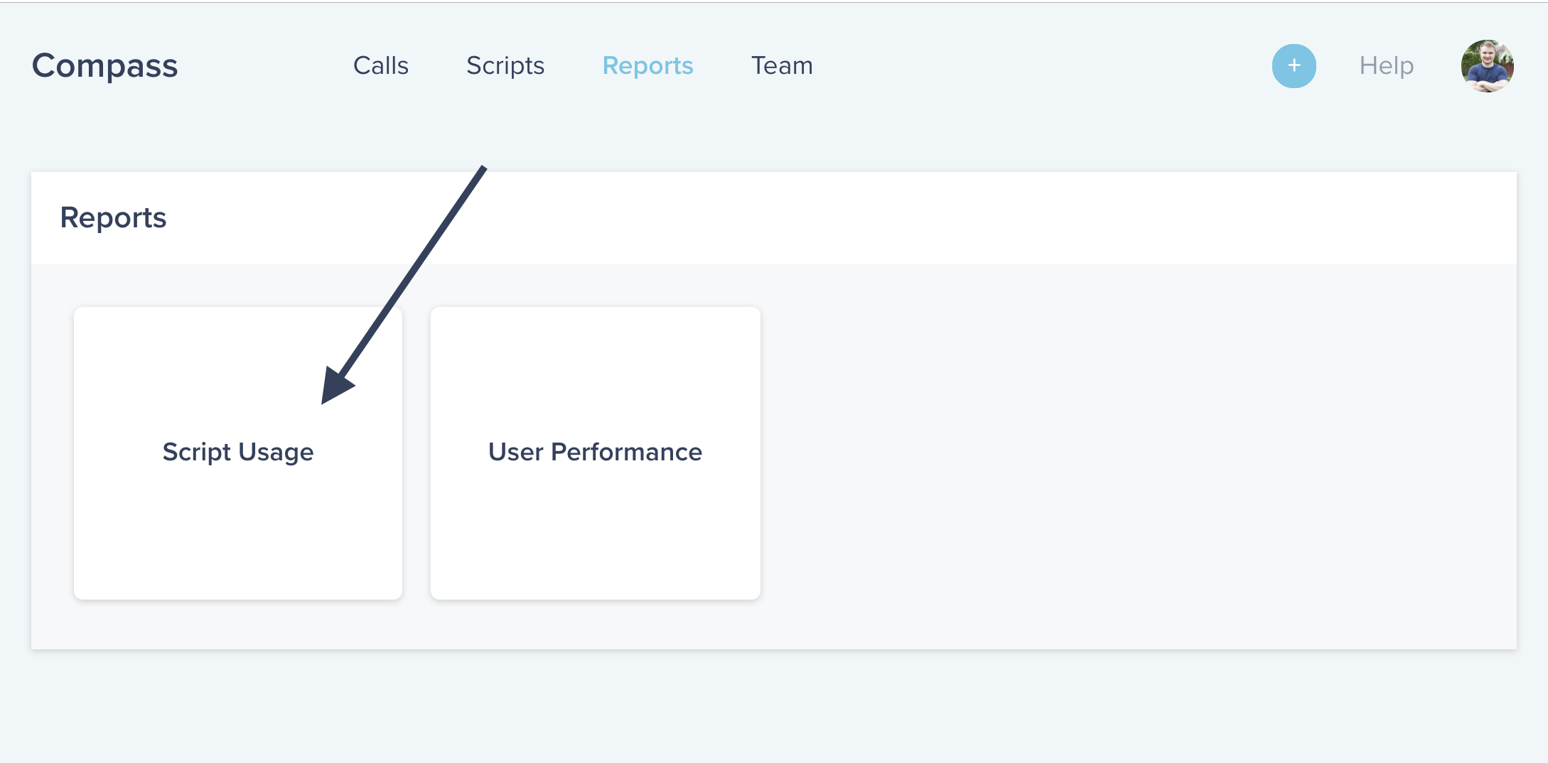Compass software UI showing how to navigate to the script usage report
