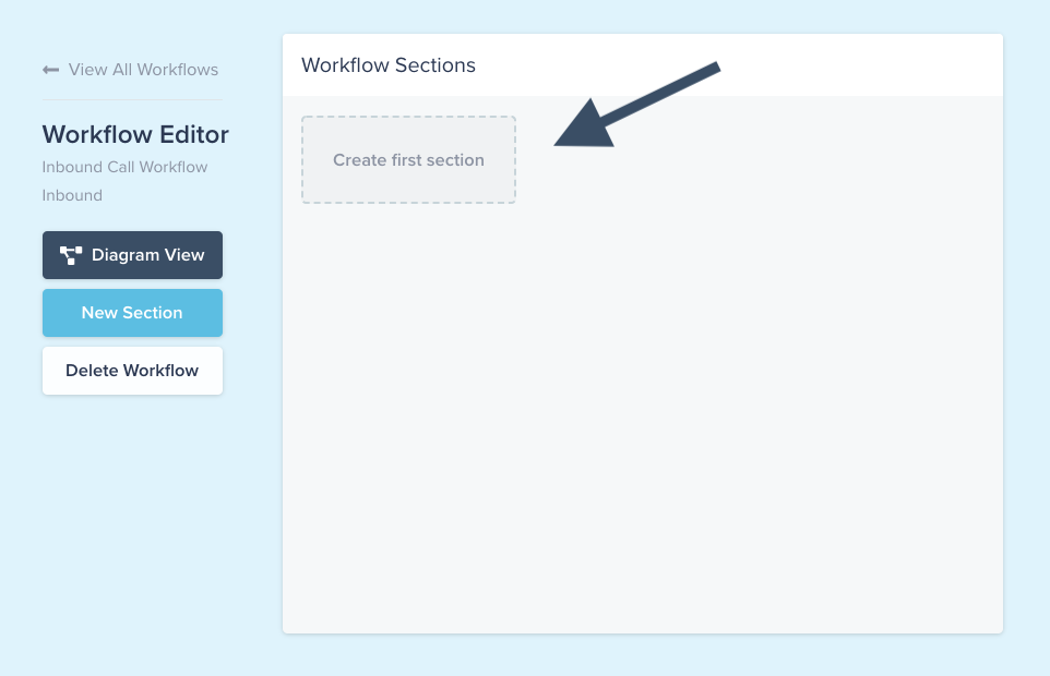 Compass software example shows the placeholder for creating your first workflow section