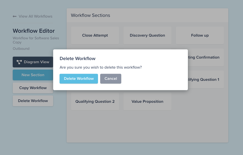 Compass software example of the delete workflow confirmation modal