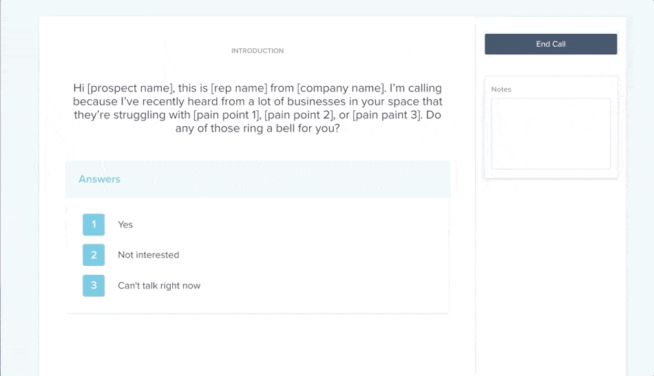 Example of using the script interactively with Compass call script software